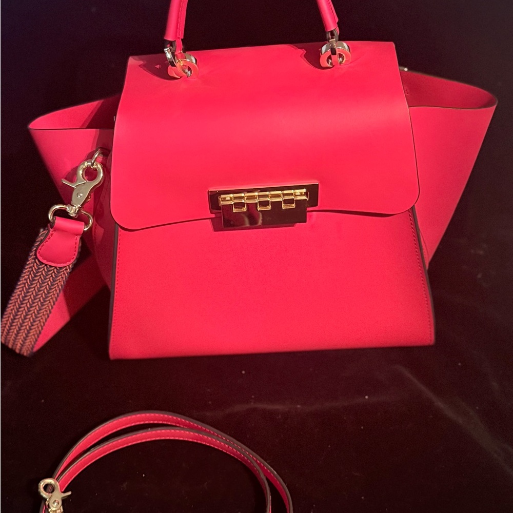 Zac Zac Posen Eartha Top Handle Saffiano Leather bag with two optional straps.